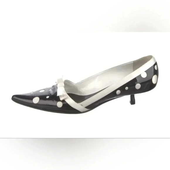 Giuseppe Zanotti Black/White Polka-Dot Kitten Heels Size 8.5AA Patent Leather - Picture 1 of 9